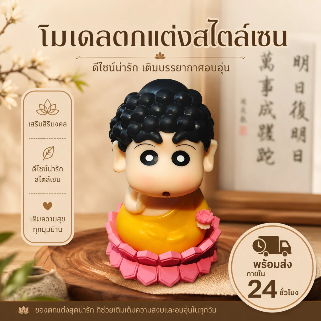 โมเดลฟิกเกอร์ชินจัง คอสเพลย์นั่งสมาธิ ฐานดอกบัว ตุ๊กตาการ์ตูนน่ารัก ของตกแต่งรถยนต์ โต๊ะทำงาน ของขวัญ A00070 thumbnail 5