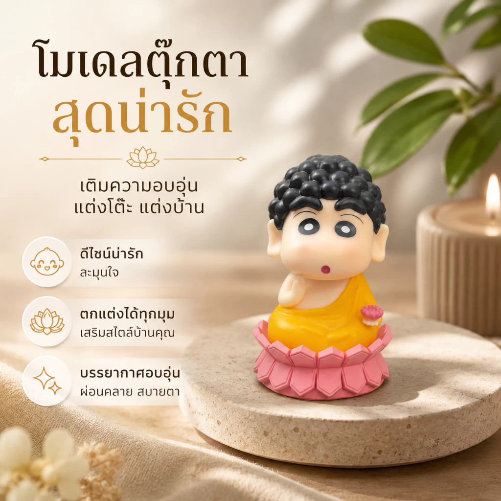 โมเดลฟิกเกอร์ชินจัง คอสเพลย์นั่งสมาธิ ฐานดอกบัว ตุ๊กตาการ์ตูนน่ารัก ของตกแต่งรถยนต์ โต๊ะทำงาน ของขวัญ A00070 thumbnail 4
