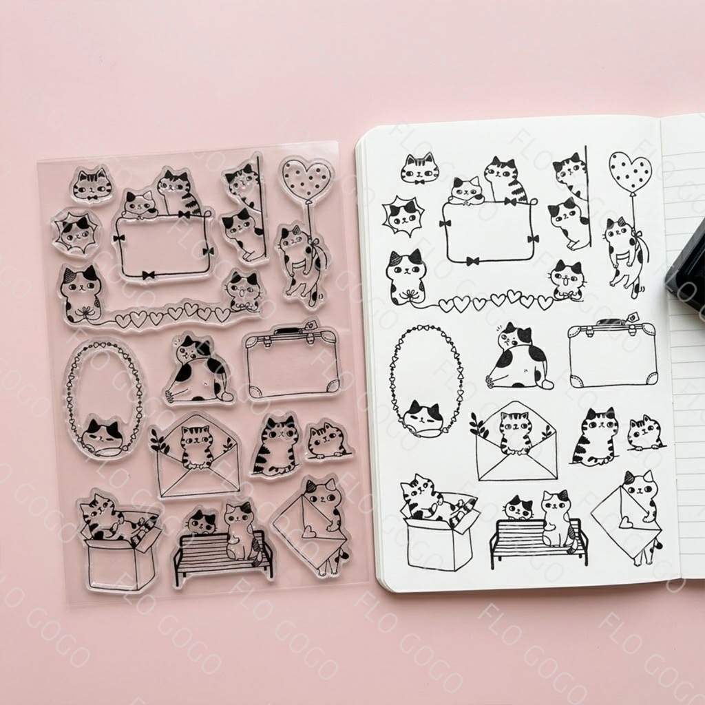 ตรายางซิลิโคนใส 15 ลาย แมวน่ารัก แสตมป์ใส ตรายางแต่งสมุด แพลนเนอร์ ไดอารี่ สแครปบุ๊ค DIY Flo gogo