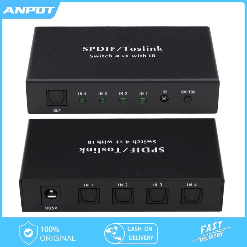 4x1 SPDIF Toslink Switch Box Digital Optical Audio Switcher with IR Remote 4 Input 1 Output Audio Switcher