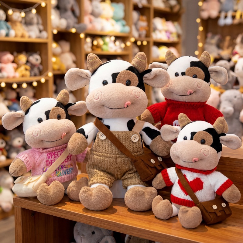 Cute ตุ๊กตาวัวน่ารัก 30-40CM, ตุ๊กตาวัวนุ่มสำหรับเด็ก, ของเล่นยัดไส้, ของขวัญวันเกิดแฟนสาว