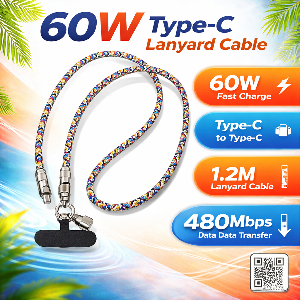 สายชาร์จ Type-C to Type-C 60W 1.2M XO ไนลอนถัก รองรับชาร์จเร็ว 20V 3A โอนข้อมูล 480Mbps สายคล้องคอกั