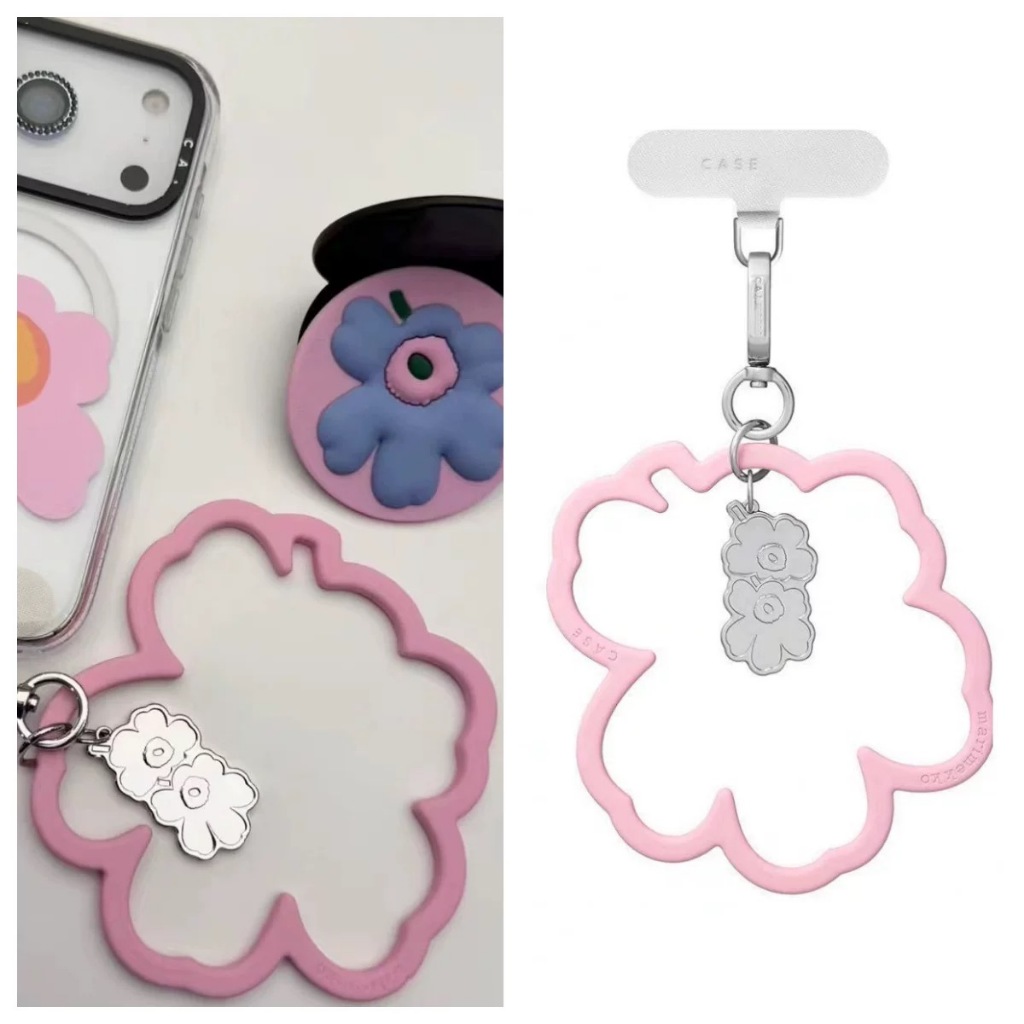 CASE สไตล์ใหม่ Marimekko Marimekko ดอกไม้สีชมพูสายรัดข้อมือดอกไม้ซิลิโคนการ์ตูน Letter Charm Anti-Lost Key แหวนจี้โทรศัพท์มือถือ