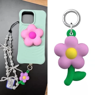 CASE สไตล์ใหม่ Marimekko Marimekko ดอกไม้สีชมพูสายรัดข้อมือดอกไม้ซิลิโคนการ์ตูน Letter Charm Anti-Lost Key แหวนจี้โทรศัพท์มือถือ