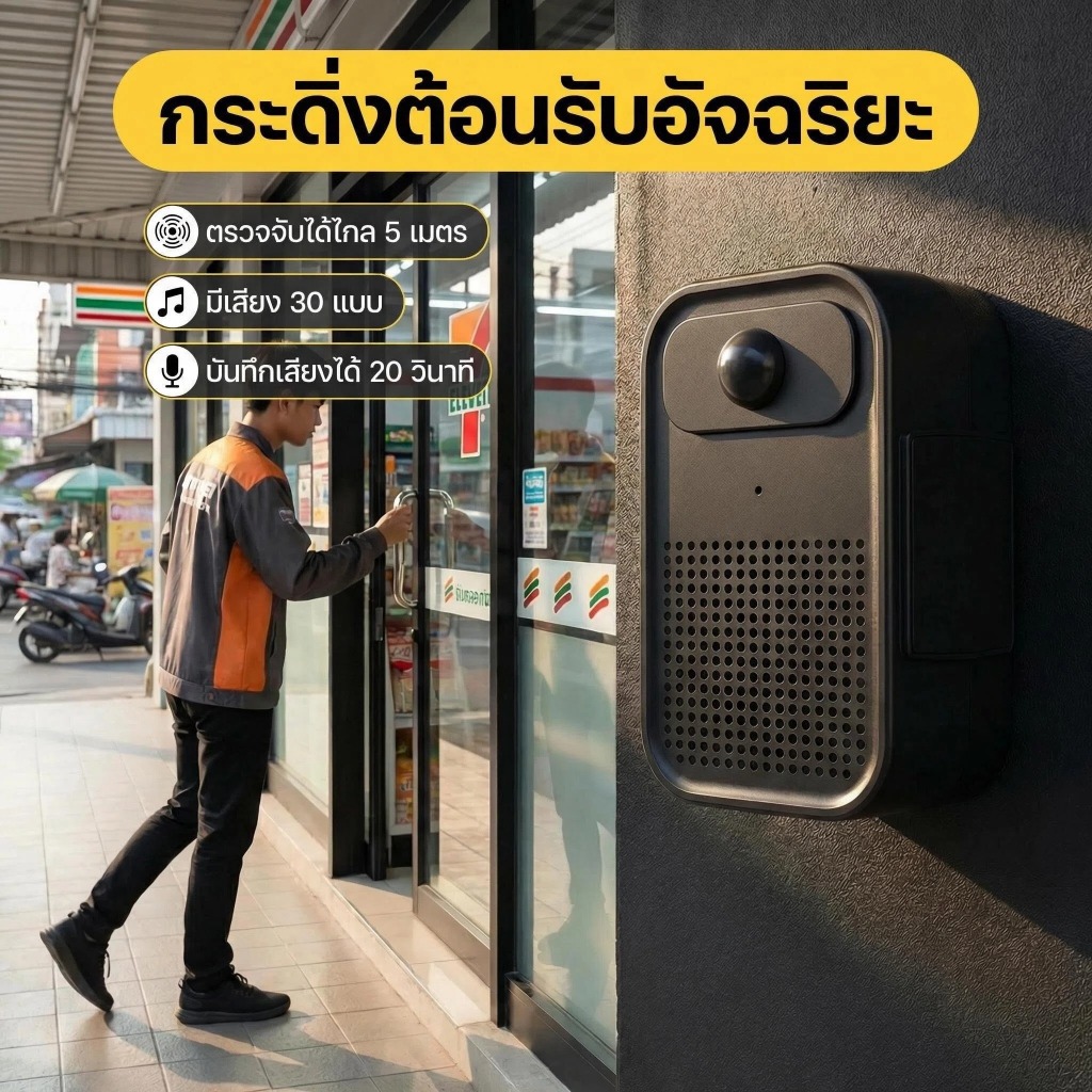 ออดบันทึกได้การเหนี่ยวนําที่เคลื่อนย้ายได้ร่างกายมนุษย์กระดิ่งไร้สายติดตั้งง่ายฟังก์ชั่นป้องกันการโจรกรรมระยะทางเหนี่ยวนํา 0-6 เมตร