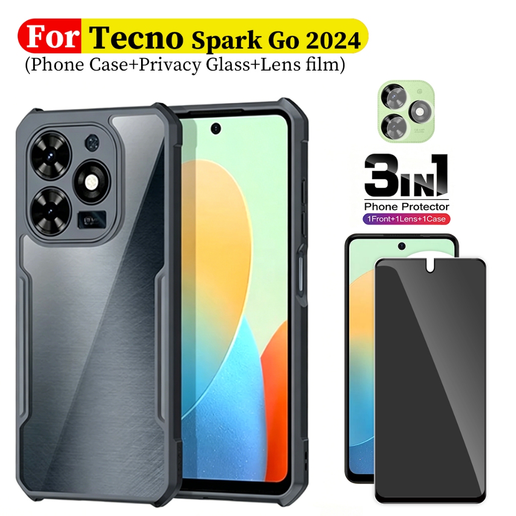 3in1 สําหรับ Tecno Spark Go 2024 เคสโทรศัพท์กันกระแทกสําหรับ Tecno Spark Go 2024 ฟิล์มกระจกนิรภัย + 