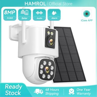 Hamrol 4k 8MP Dual Lens Dual Screen AOV PTZ WiFi แบตเตอรี่พลังงานแสงอาทิตย์กล้อง AI Human Detection กล้องวงจรปิดกลางแจ้ง