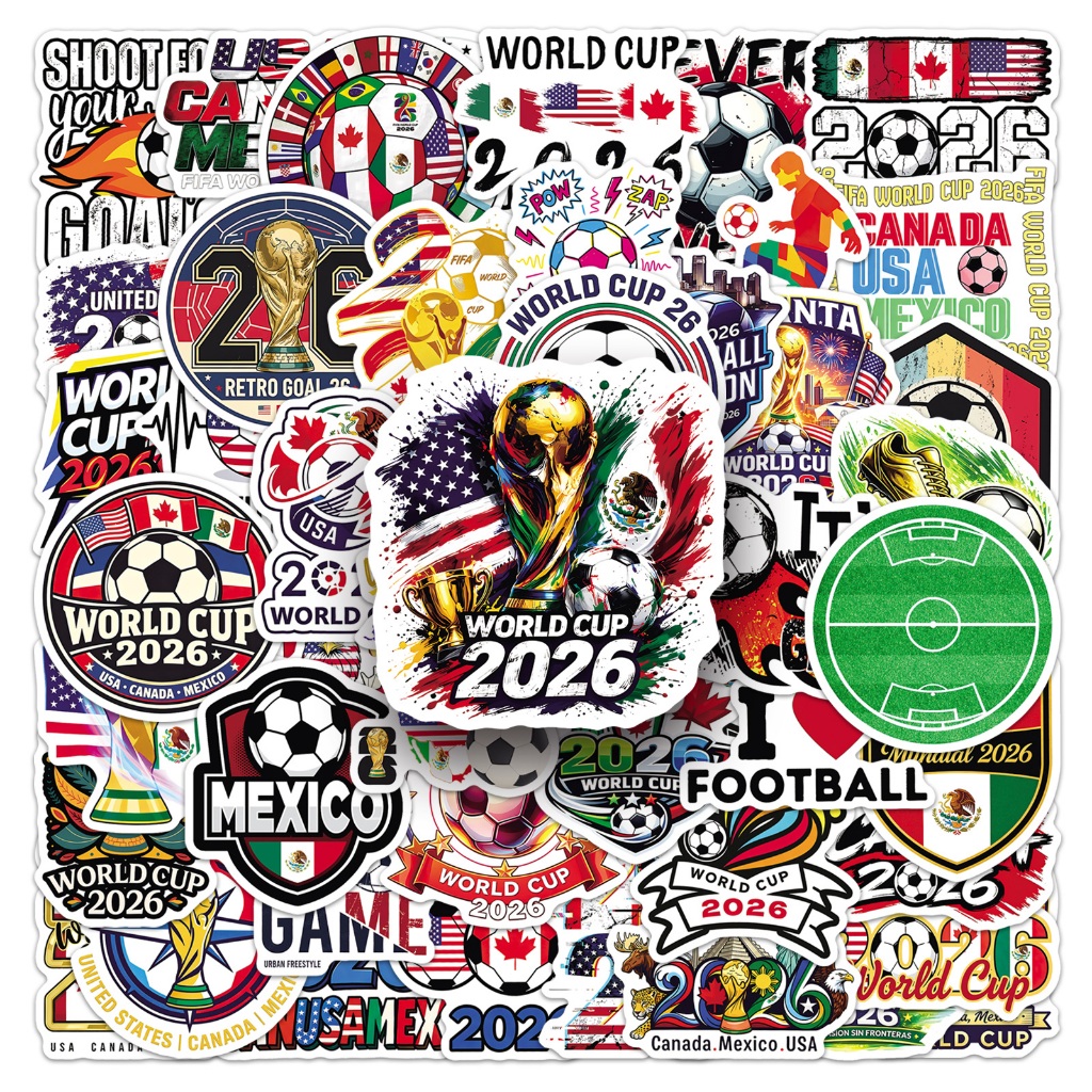 50 ชิ้น 2026 FIFA World Cup Graffiti สติกเกอร์สําหรับโทรศัพท์แล็ปท็อปสมุดภาพ Art หมวกกันน็อคสติกเกอร์กันน้ํา DIY