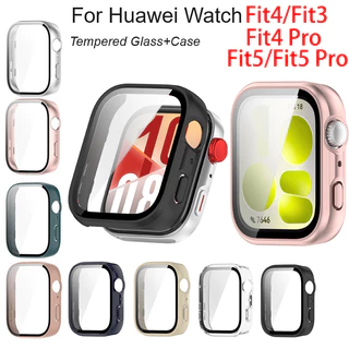 กระจกนิรภัย + สําหรับ Huawei นาฬิกา Fit4 Fit3 Fit5 Pro All-Around Screen Protector Hard PC กันชน SmartWatch สําหรับ Huawei นาฬิกา Fit 3 4 5 Anti-scratch