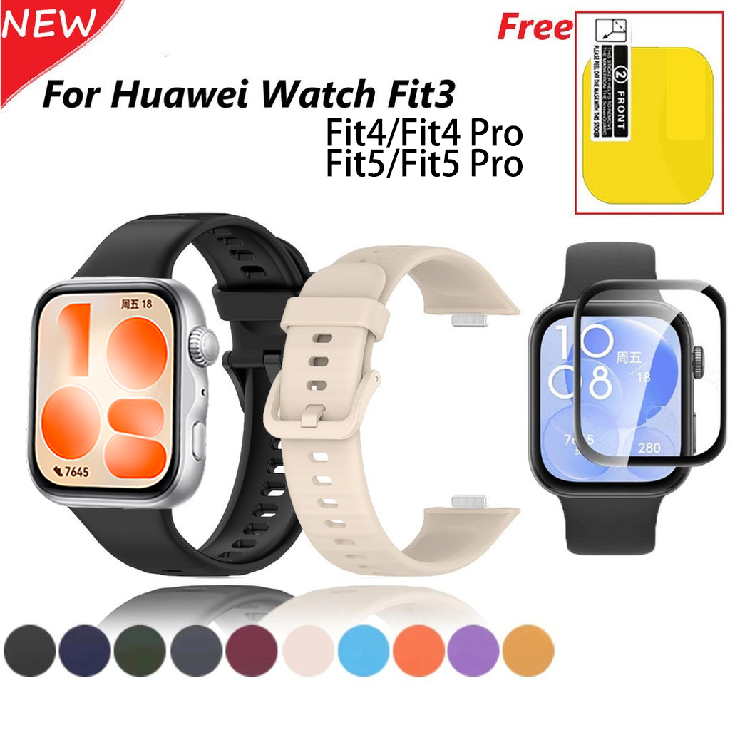 2 in 1 สายซิลิโคนสําหรับนาฬิกา Huawei Fit5 Fit4 Fit3 Fit 3 4 5 Pro Soft PMMA TPU กันน้ําพร้อมตัวป้องกันหน้าจอแบบเต็มฟิล์มกีฬาวงสายรัดข้อมือแฟชั่น
