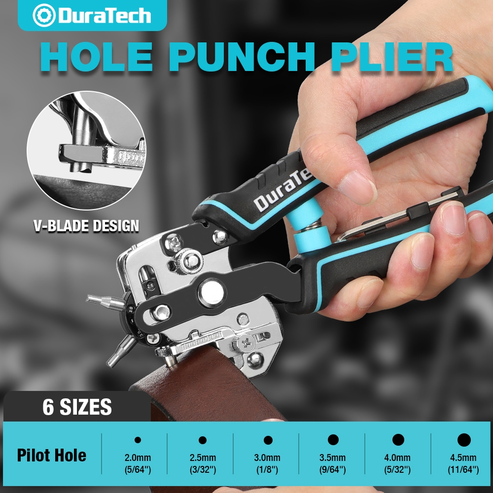 DURATECH หนังเจาะรู Heavy Duty เข็มขัด Hole Punch Plier 6 หลุมสําหรับเข็มขัด/สายนาฬิกา/สายรัด/ปลอกคอสัตว์เลี้ยง/Saddles/รองเท้า/ผ้า