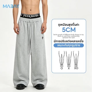 Mabay กางเกงขายาวผู้ชาย ขอบเอวยางยืด ดีไซน์ขอบเอวสองชั้น กางเกงทรงตรง ลายพิมพ์รูปไม้กางเขน คะ ลำลอง รุ่นใหม่ฤดูร้อน