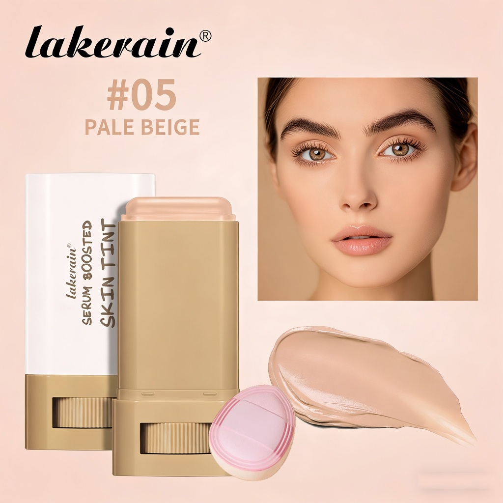 Lakerain Foundation Tint Stick พร้อมแป้งพัฟ Balm Serum Boosted Skin Tint Moisturizing Silky Texture 