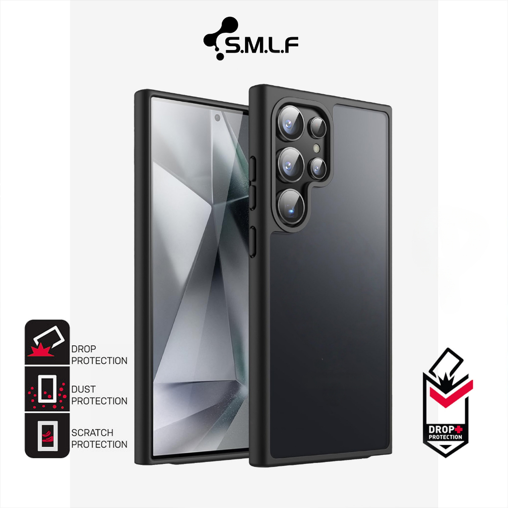 SMLF Matte Case สําหรับ Samsung S26 Ultra S25 Ultra S24 Ultra S23 Ultra โปร่งแสงสีดําฝาครอบโทรศัพท์ป้องกัน