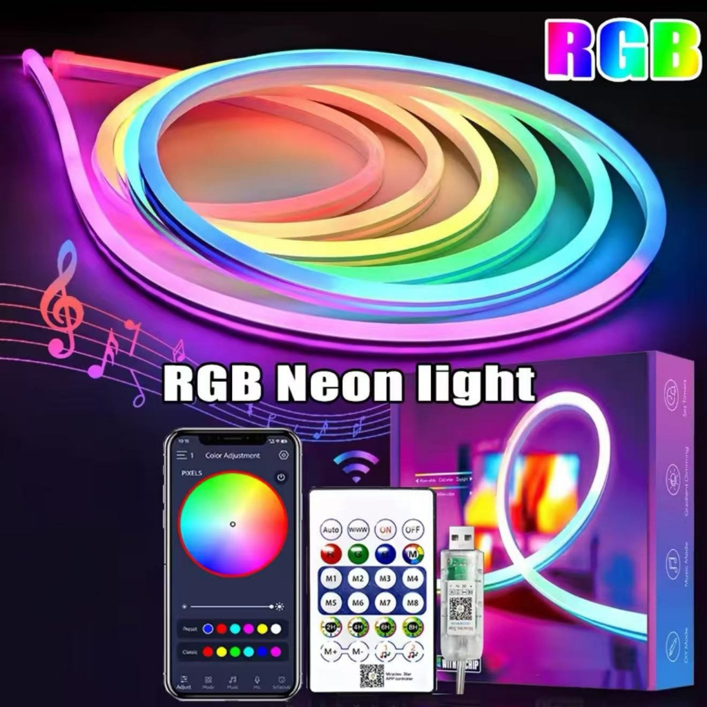 🔥 ไฟเส้นนีออน LED Neon Flex RGBIC เอฟเฟกต์ Dream Color ยืดหยุ่น ดัดโค้งได้ รองรับ USB และไฟบ้าน ทำป้ายไฟ & ตกแต่งห้องสวยๆ