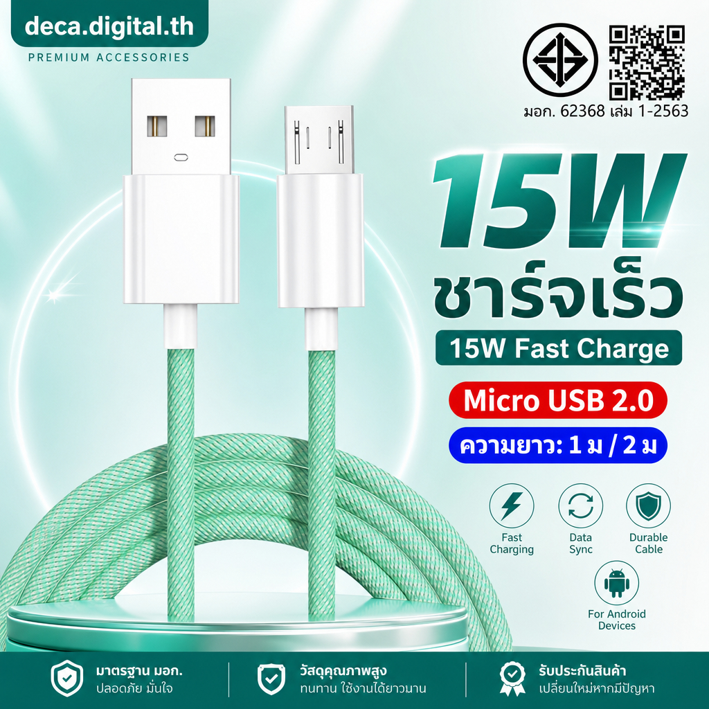 สายชาร์จ Micro USB 1ม USB to Micro 15W 5A ชาร์จเร็ว ซิงค์ข้อมูล USB 2.0 ทนทาน ใช้บ้าน ออฟฟิศ เดินทาง