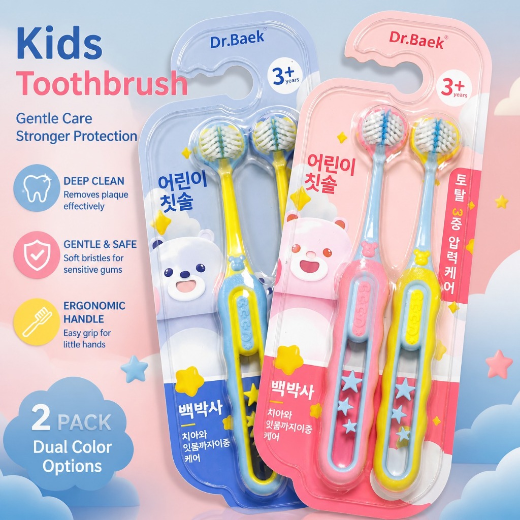 แปรงสีฟันสําหรับเด็กแบบสามหัวแบบนุ่มขั้นสูงสําหรับเด็กอายุ 3-12 ปีการออกแบบแสนสนุกพลังทําความสะอาดซุปเปอร์อ่อนโยนบนเหงือกส่งเสริมการแปรงฟันเพื่อสุขภาพ