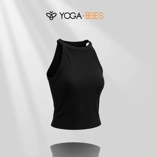 YOGA BEES Ribbed Halter Neck Crop Tank Top,แขนกุดSlim Fit Workout & Casual Top 5 สี