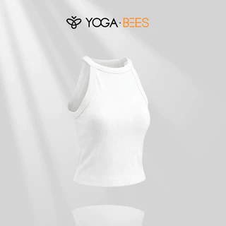 YOGA BEES Ribbed Halter Neck Crop Tank Top,แขนกุดSlim Fit Workout & Casual Top 5 สี