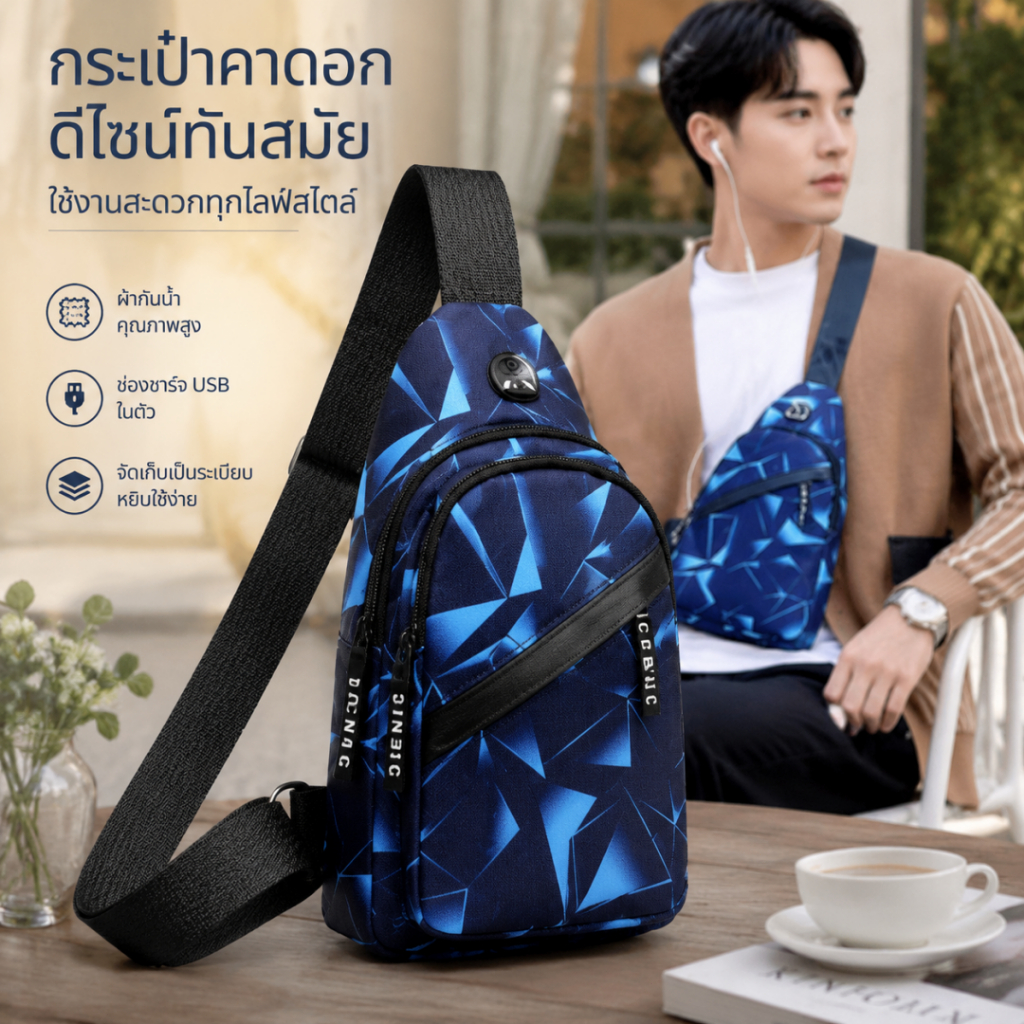 กระเป๋าคาดหน้าอกสไตล์เกาหลี เบา หลายชั้น สะพายไหล่ กลางแจ้ง เดินทาง 【LuckServeX】
