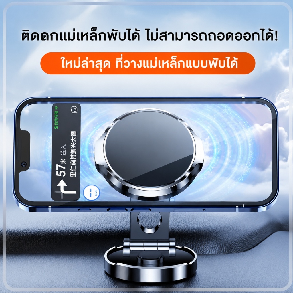 ที่วางโทรศัพท์ในรถยนต์ ที่ยึดมือถือแบบแม่เหล็กสูญญากาศ ปรับมุมได้ หมุนได้ พับเก็บได้ ปรับยืดหดได้ Phone Holder สำหรับรถยนต์ TK041