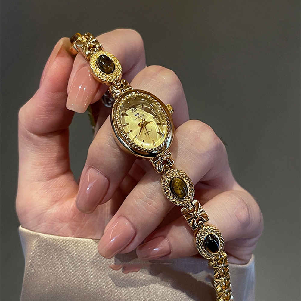 BS Bee Sister นาฬิกาผู้หญิงแฟชั่นหินเสือธรรมชาติ Vintage Quartz นาฬิกาสุภาพสตรี