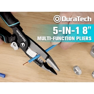 Duratech 5-in-1 Wire Stripper 8" Crimping Tool, Premium CR-V Construction, คีมจมูกเข็ม, คีมช่างไฟฟ้ามัลติฟังก์ชั่นสําหรับ Crimping, ตัด, ปอก, เฉือน