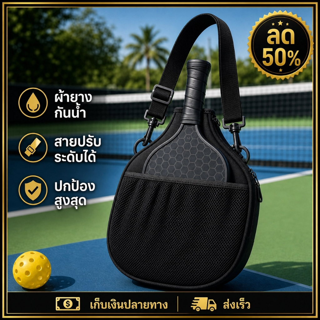 กระเป๋าไม้พิกเกิลบอล - กันน้ำ ทนทาน กระเป๋าสะพายข้างแนวสปอร์ต พร้อมสายปรับระดับได้