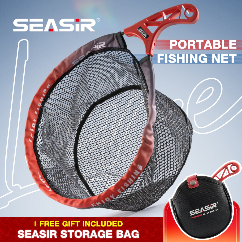 แหจับปลาแบบพกพา SEASIR โครงเหล็กยืดหยุ่นสูง ด้ามจับกลวง ABS ดีไซน์พับได้ พร้อมถุงเก็บกันน้ำฟรี