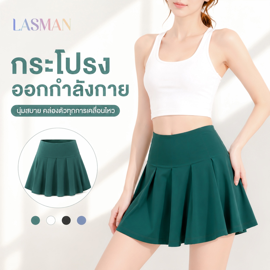 LASMAN กระโปรงสั้นเทนนิสฤดูร้อน ผ้าเบาบาง ระบายอากาศดี เร็วแห้ง ยืดหยุ่น ใส่ออกกำลังกายได้ทุกสถานที่ -QK060