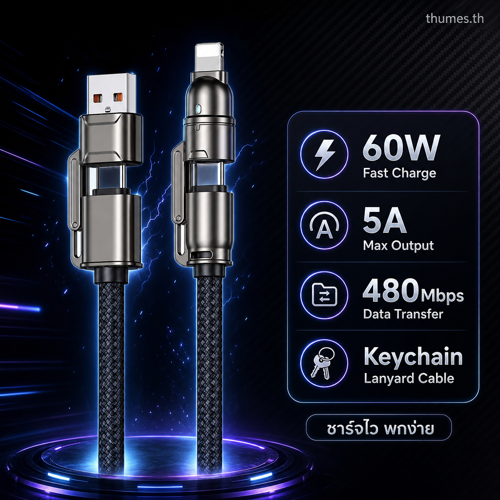 สายชาร์จ Type C ถึง Type C / Type C ถึง iOS 60W 27W 0.3m 1.2m ถักทน ซิงก์ข้อมูล 480Mbps สายคล้องคอ พ