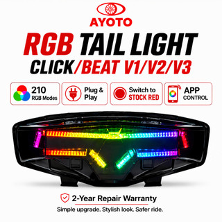 AYOTO honda CLICK BEAT RGB tail light assembly V1 V2 V3 LED bluetooth APP control vario 125 150 stop brake rear integrated Crystal lamp pluy and play sequential dynamic flowing chasing running turn signal multi mode upgrade custom heavy duty waterproof