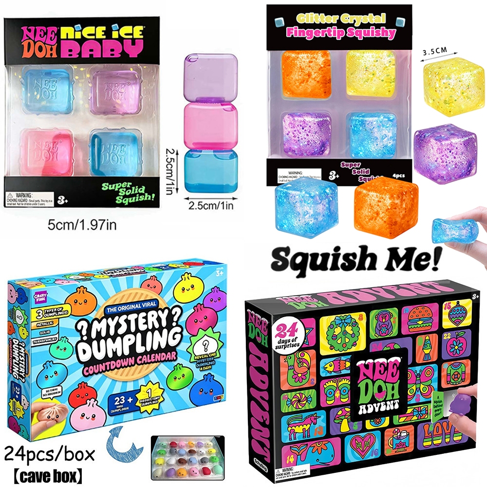 NeeDoh Nice Ice Baby Squishy ของเล่นนับถอยหลังปฏิทินกล่องตาบอด 24 ชิ้น Surprise บีบ Fidget ของเล่นสําหรับของขวัญเด็ก