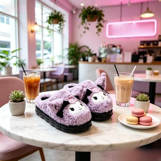SENCASA คุโรมิ ซานริโอ รองเท้าบ้าน รองเท้าใส่บ้าน ขนนุ่ม พื้นหนา กันลื่น นุ่ม สบาย เบา น่ารัก พร้อมส่ง ส่งฟรี