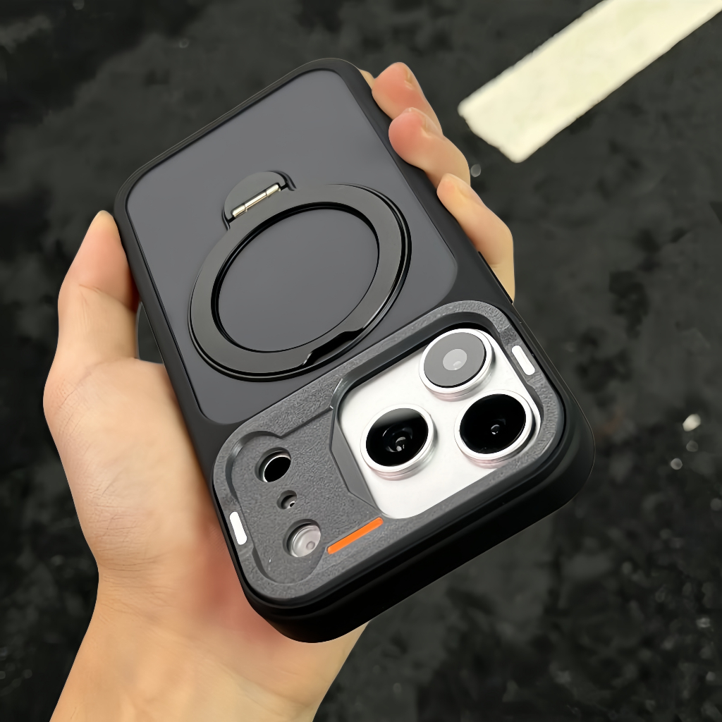 【360° Bracket/Matte acrylic hard case/Black】เคส compatible for iPhone 13 14 15 16 17 pro max case
