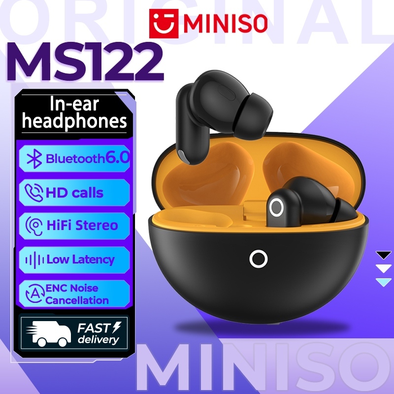 MINISO MS122 หูฟังชนิดใส่ในหูบลูทูธ 6.0 หูฟัง Latency ต่ําจอแสดงผลสัมผัส LED เสียง Hi-Fi ENC ตัดเสียงรบกวนคริสตัล-ไมโครโฟนใส IPX5 น้ํา Resistnc หูฟังสําหรับเล่นเกม