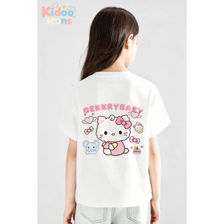 KIDOO ICONS เสื้อยืดเด็กผู้หญิงคอกลม ฤดูร้อน สไตล์ลำลอง ทรงหลวม ลายสกรีน Hello Kitty เนื้อผ้านุ่ม ยืดหยุ่น ผ้าฝ้าย100% #A01+5561