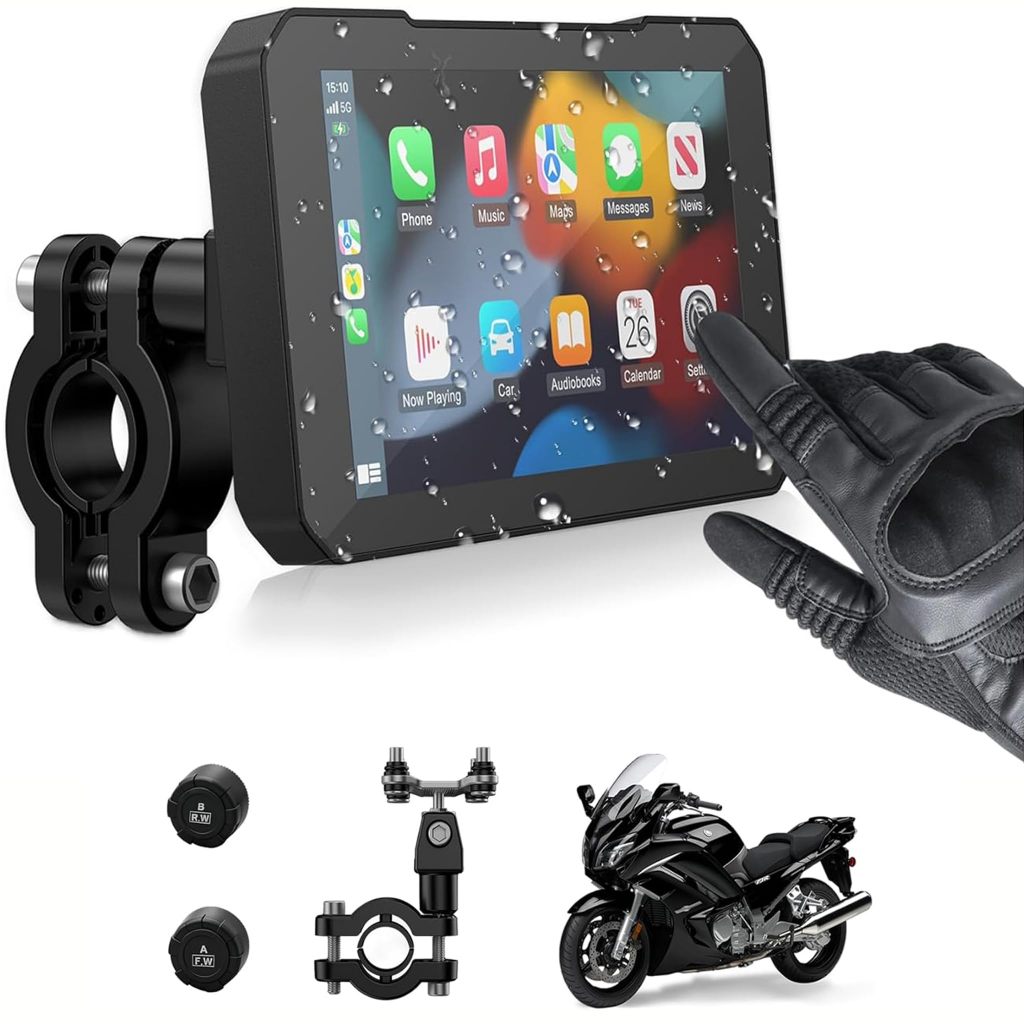 AOOCCI C3 Plus 5" หน้าจอ CarPlay สำหรับมอเตอร์ไซค์ Wireless CarPlay Android Auto TPMS IP67
