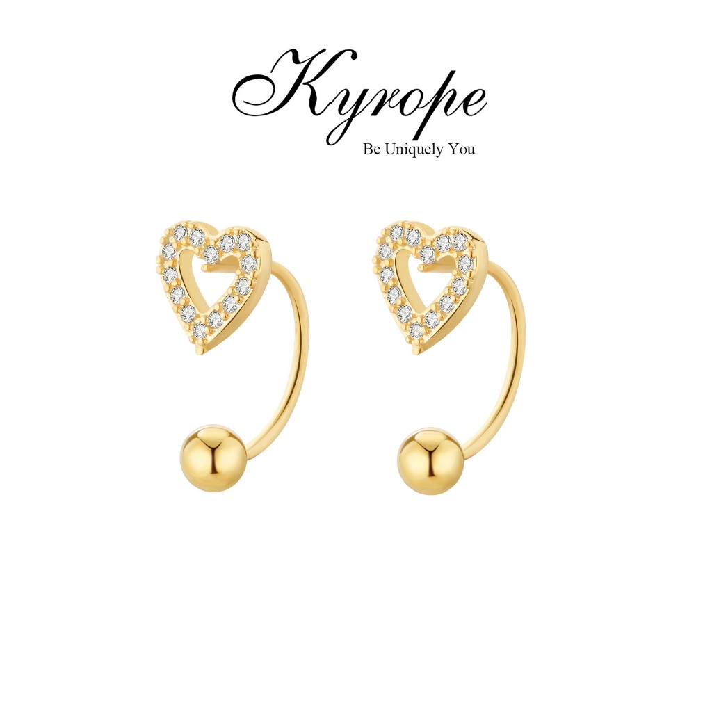 Kyrope 18K Gold Plated Hollow Heart Cubic Zirconia ต่างหูสตั๊ด,เครื่องประดับ Hypoallergenic สําหรับผู้หญิง