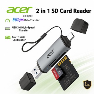Acer 2-in-1 USB 3.0 Card Reader SD/TF Card Reader C/A OTG Dual Slots Type C to Micro SD Card Adapter for Laptop PC iPhone15/16/17 MacBook Pro/Air iPad Pro Android