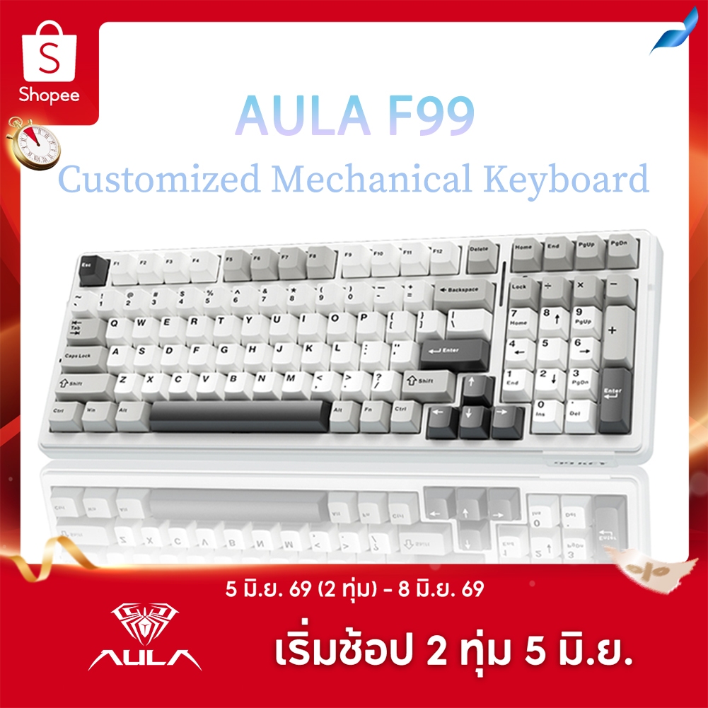 Aula F99 คีย์บอร์ด 99 คีย์ เชื่อมต่อปะเก็น 8000mAh รองรับการปรับแต่ง DIY