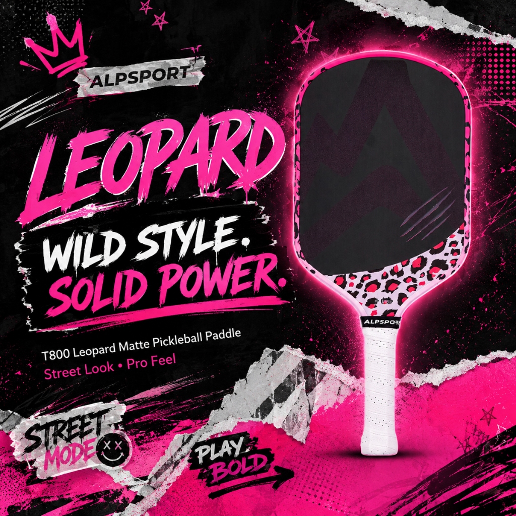 ALPSPORT Leopard ไม้พิกเคิลบอลลายเสือดาวสีชมพู ดีไซน์หวานเท่ Carbon Fiber 3 ชั้น + Gen5 EPP Core หนา16mm น้ำหนัก210g เบา คุมง่าย สปินดี ด้ามจับถนัดมือ เหมาะผู้หญิง/ผู้ชาย ของขวัญให้แฟน เล่นในร่ม-กลางแจ้ง