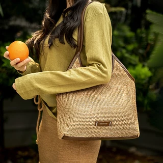 BOSTANTEN Anagram Bag กระเป๋าสะพายไหล่สานสำหรับผู้หญิง ดีไซน์วัยรุ่นทันสมัย ​​กระเป๋าถือขนาดใหญ่จุของได้เยอะ