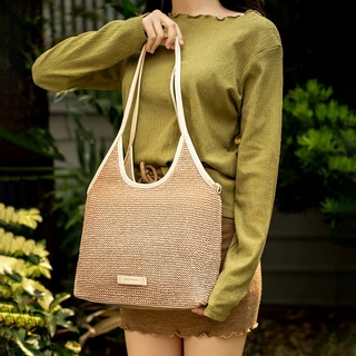 BOSTANTEN Anagram Bag กระเป๋าสะพายไหล่สานสำหรับผู้หญิง ดีไซน์วัยรุ่นทันสมัย ​​กระเป๋าถือขนาดใหญ่จุของได้เยอะ