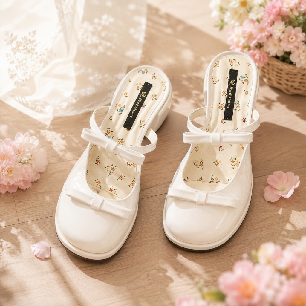 Women College Style Floral High Heel Sandals One Strap Bowknot Casual Outdoor Dress Shoes