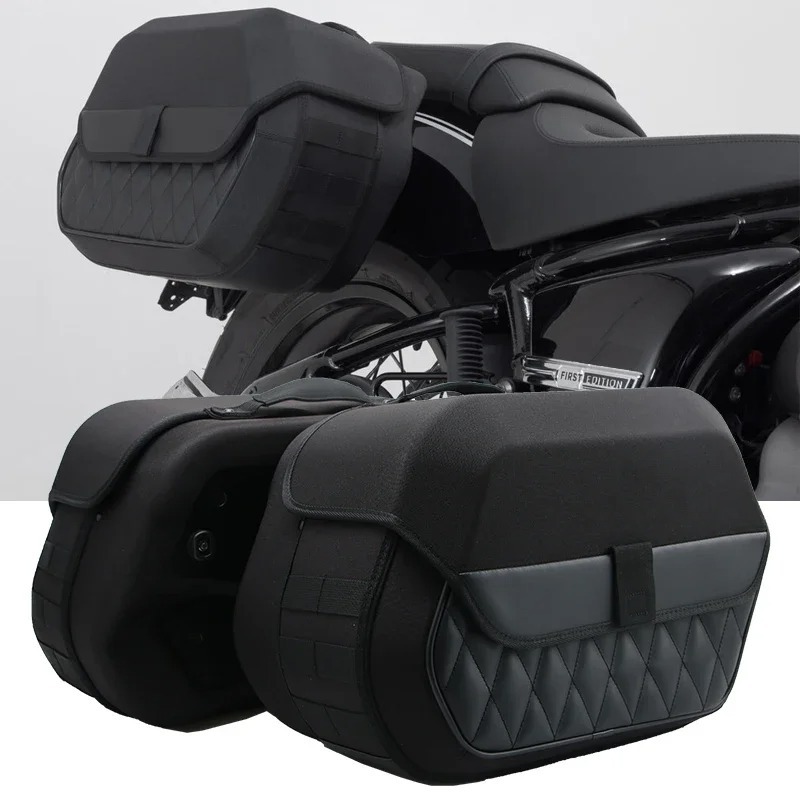 19.5L PE ฐานแข็งรถจักรยานยนต์ด้านข้างกระเป๋ากันน้ําพรีเมี่ยมหนัง Saddlebag มอเตอร์กระเป๋าเดินทาง Car