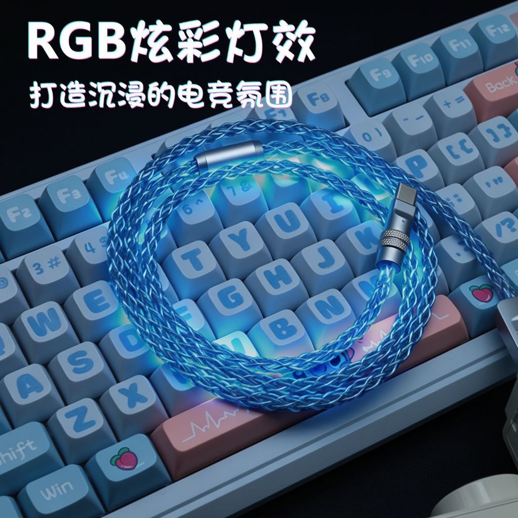 สายเคเบิลคีย์บอร์ด USB-TypeC แบบกําหนดเอง สายเคเบิลเรืองแสง RGB สายเคเบิลคีย์บอร์ดเชิงกล 8K