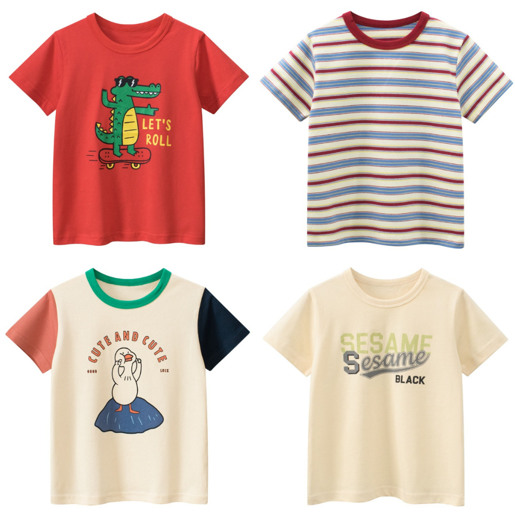 Kids Boys Cotton T-shirt Red Crocodile Skateboard Print Casual Short Sleeve Tee Thailand Stock