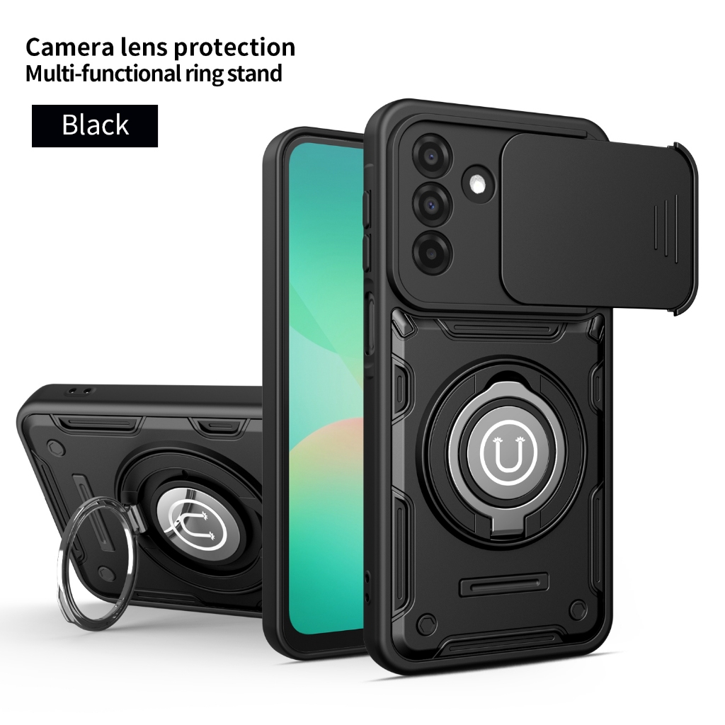 Sunyi สําหรับ Samsung Galaxy A57 A37 A55 A35 A56 A36 A26 A17 A16 A07 A06 A05 5G 4G ฝาครอบเลนส์เลื่อนกันกระแทก 360° ขาตั้งหมุนได้ติดรถยนต์แบบแม่เหล็กที่เข้ากันได้