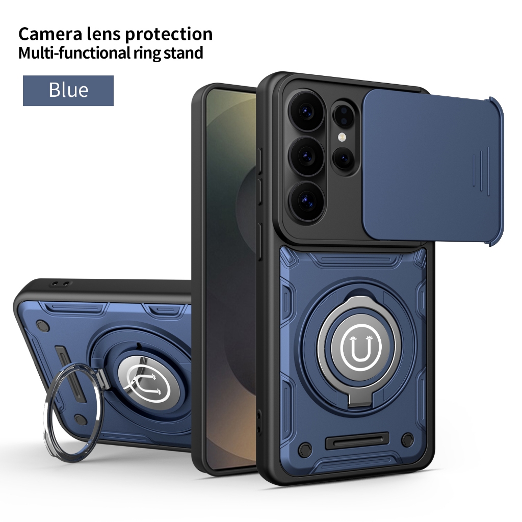 Sunyi สําหรับ Samsung Galaxy S26 S25 Ultra Plus ฝาครอบเลนส์เลื่อนเคสกันกระแทก 360° ขาตั้งหมุนได้ติดรถยนต์แบบแม่เหล็กที่เข้ากันได้